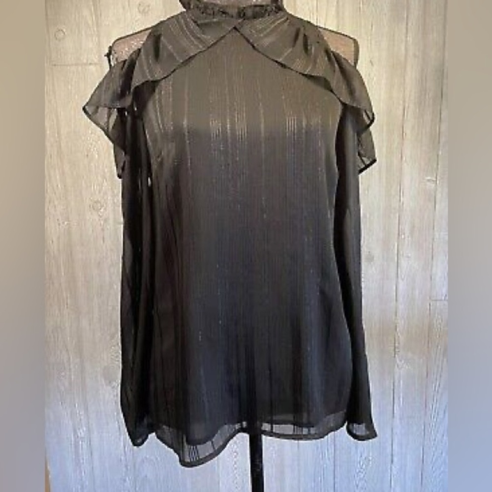 Wayf Womens Size M Black Cold Shoulder Blouse Ruffle Detail